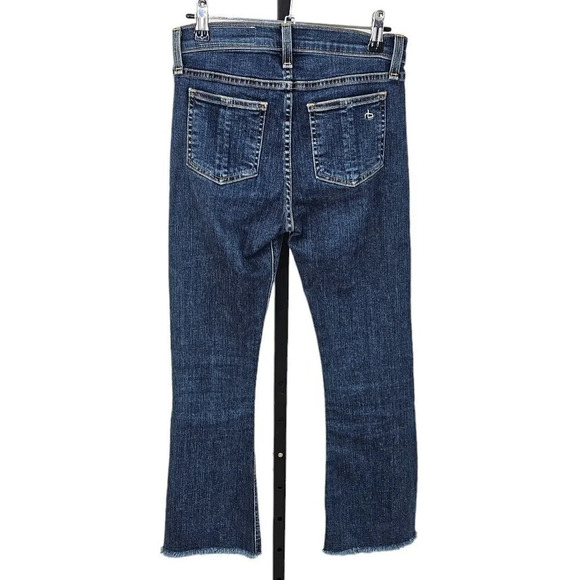 Rag & Bone  Women's Crop Flare Jeans Size 24 Blue Denim Frayed Hem - Picture 4 of 9